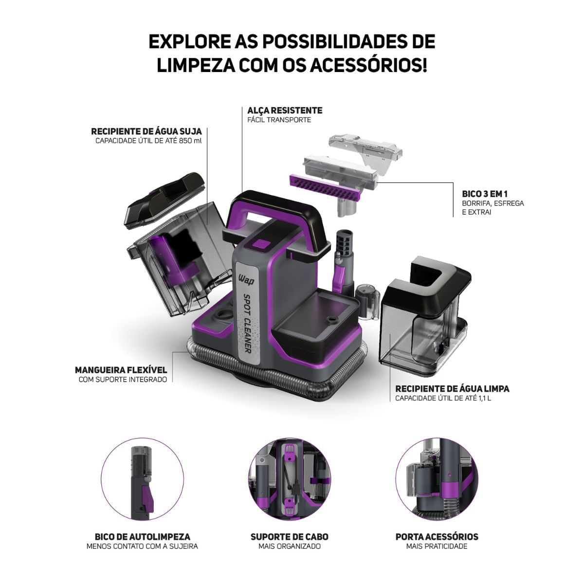 Extratora Portátil 3 Em 1 WAP SPOT CLEANER W3 1450w Cinza/Roxo 127v - Imagem 10