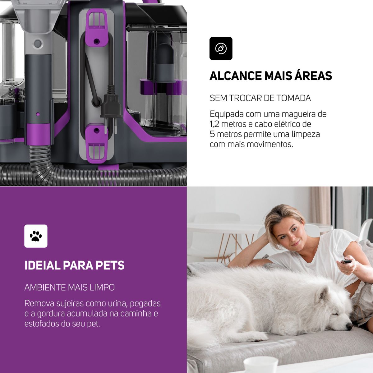 Extratora Portátil 3 Em 1 WAP SPOT CLEANER W3 1450w Cinza/Roxo 127v - Imagem 8