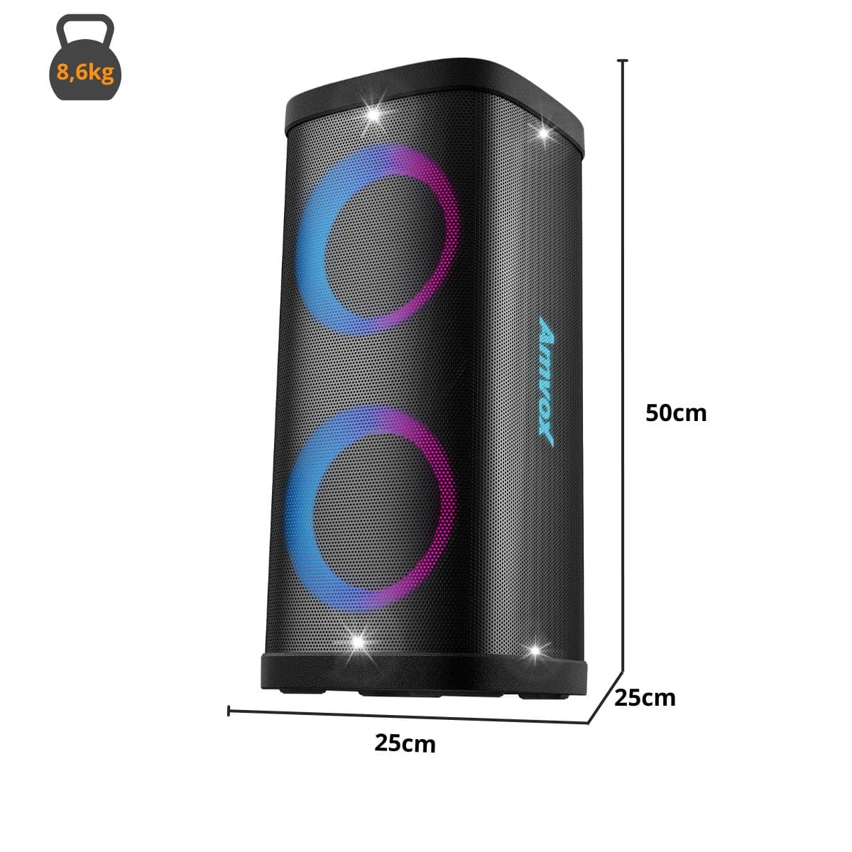 Caixa Amplif 1200W Amvox ACA1200 Party Vox Elite Woofer 6,5 LED/TWS/BT MicroSD Aux Bateria Biv - Imagem 3
