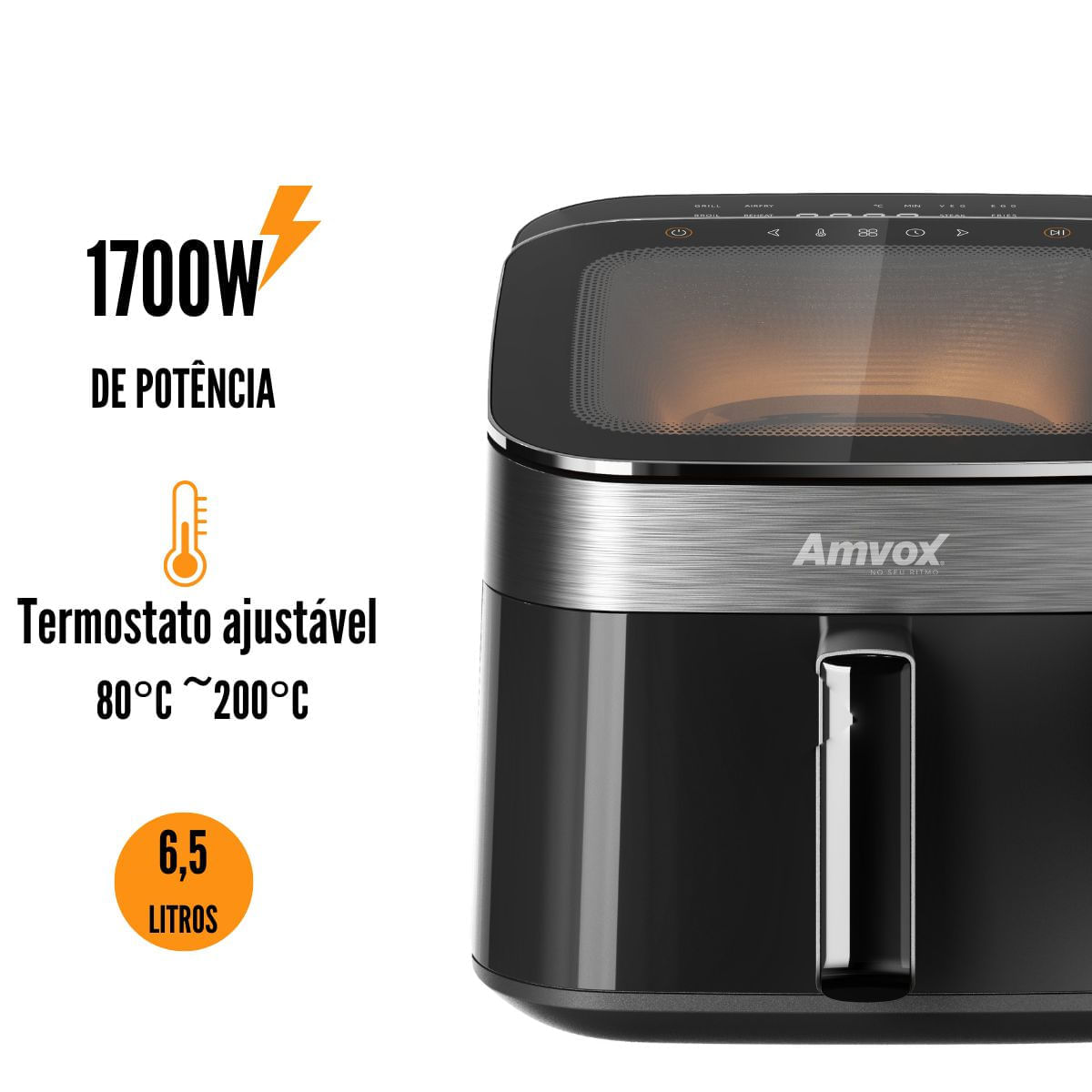 Air Fryer 6,5L Amvox ARF 1465 Turbo 1700W Black 110v - Imagem 5