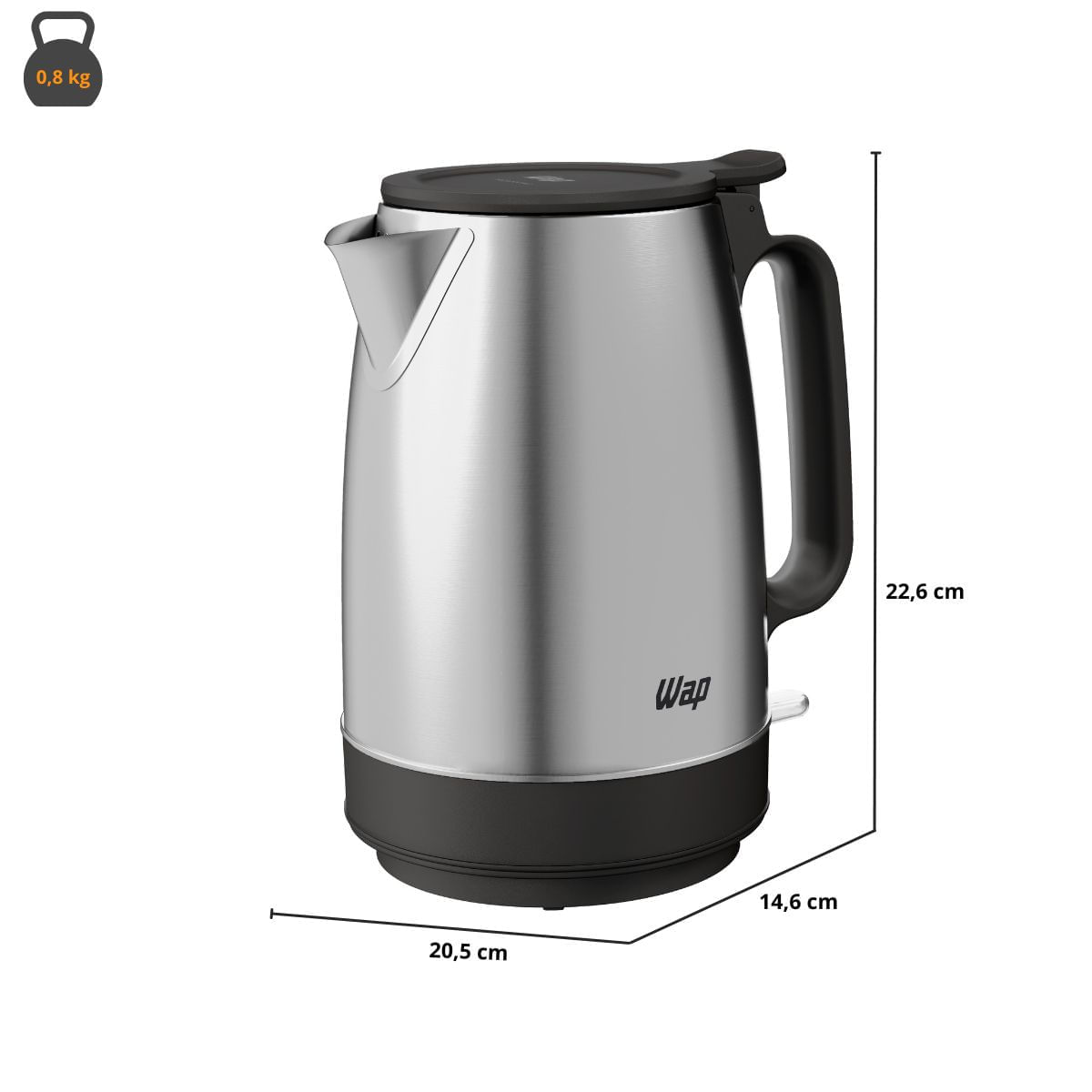 Chaleira Elétrica Wap 1200W WCE2 Portátil Aço Inox 1,7L Preto/Cinza 127V - Imagem 2