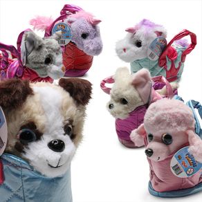 Bolsa Com Bichinho de Pelúcia Puppies E Friends Toyng Cinza
