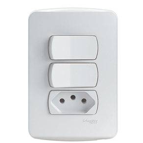 Conj 1 Interruptor Simp + 1 Interruptor Paralelo + 1 Tomada 2P+T 10A 250V PL/BR Miluz S3B69060 - Schneider Schneider