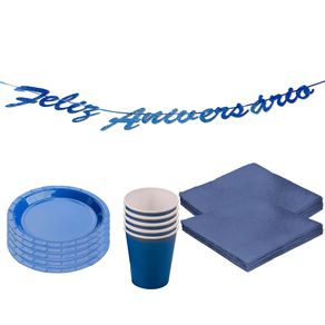 Kit Aniversário Com Faixa Feliz Aniversário, Guardanapo, Prato E Copo De Papel