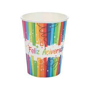 Copo de Papel Feliz Aniversário colorido 270ml- 10 unidades SilverFestas