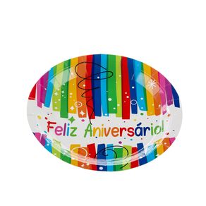 Prato de Papel Feliz Aniversário 18 cm- 10 unidades SilverFestas