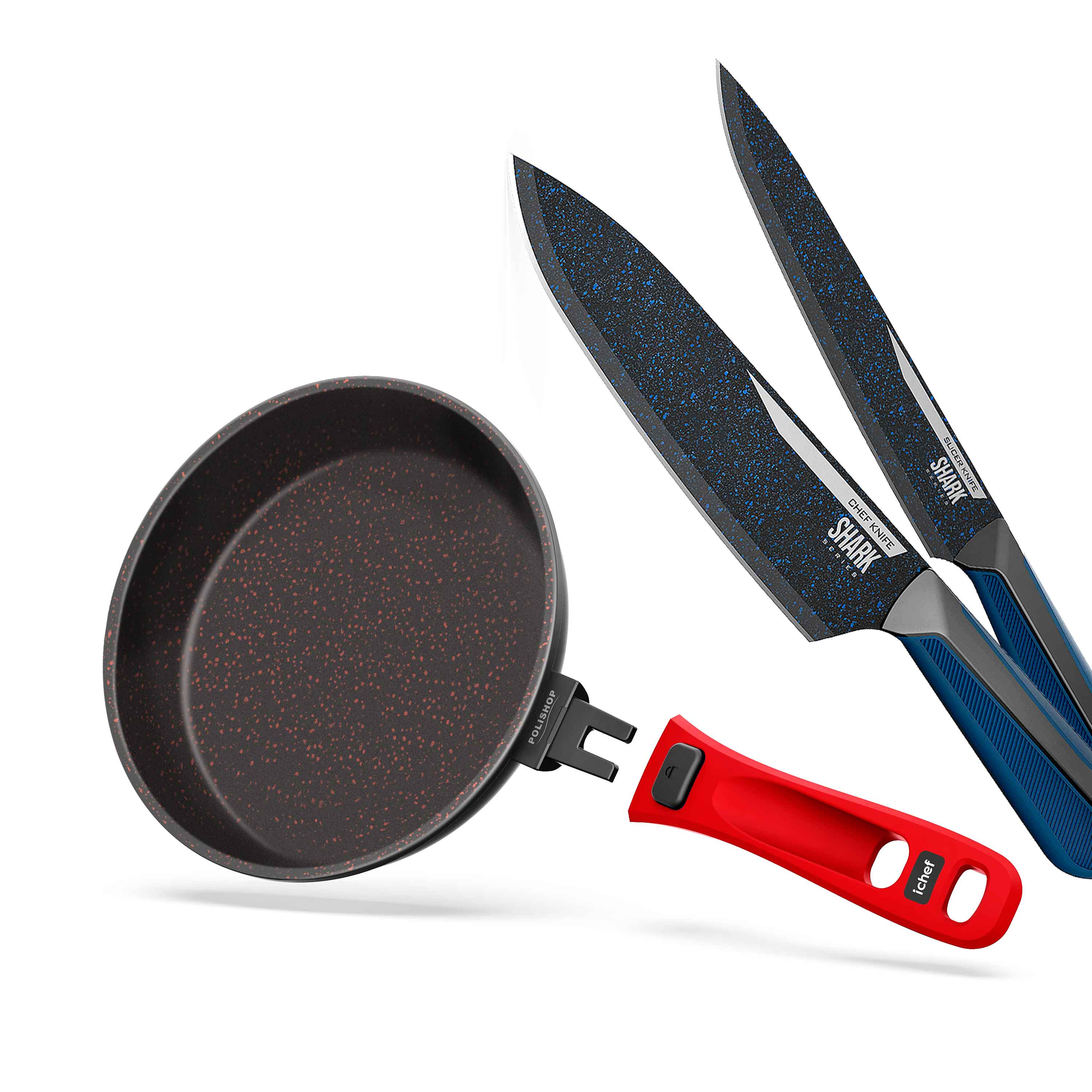 Panelas Ultra Day by Day 24cm com Tampa de Vidro Vermelho e Kit com 2 Facas Revestimento Ichef Blue - Imagem 2