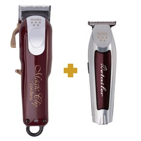 Kit Máquina de Cortar Cabelo Wahl Magic Clip Cordless Bivolt +  Máquina de Acabamento Wahl Detailer Cordless Li Bivolt Magic cli Cordless + Detailer Cordless