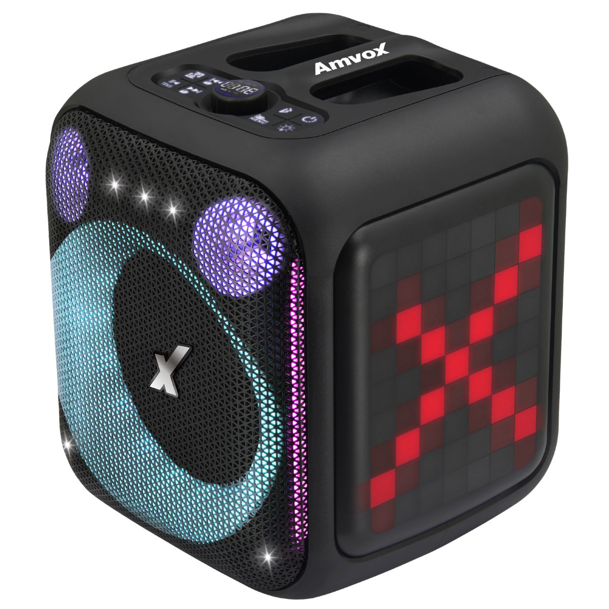 Caixa Amplif 410W Amvox ACA 410 NEON Woofer 6 Led BT USB Micro SD TWS Biv