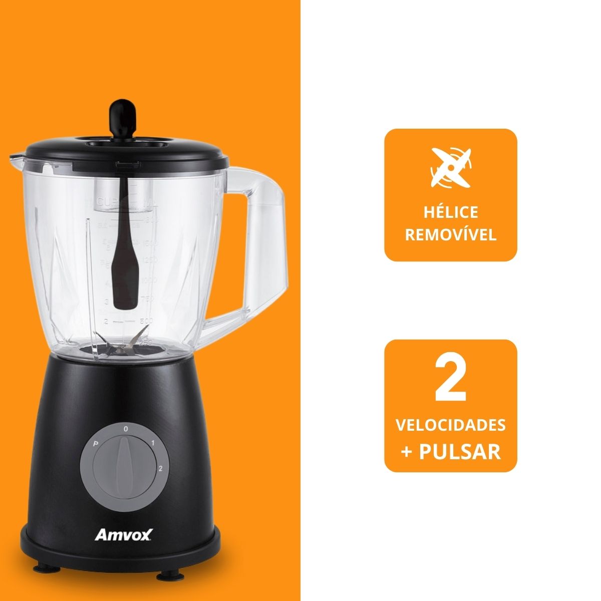 Liquidificador 600W 1,8L Amvox ALQ 600 2 Vel Black 110V - Imagem 6