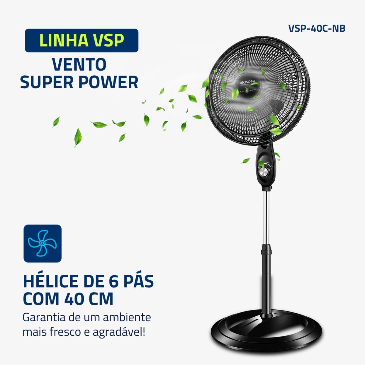 Ventilador de Coluna Mondial 40cm 140W Super Power 6p VSP-40C-NB Preto/Prata 110V - Imagem 2