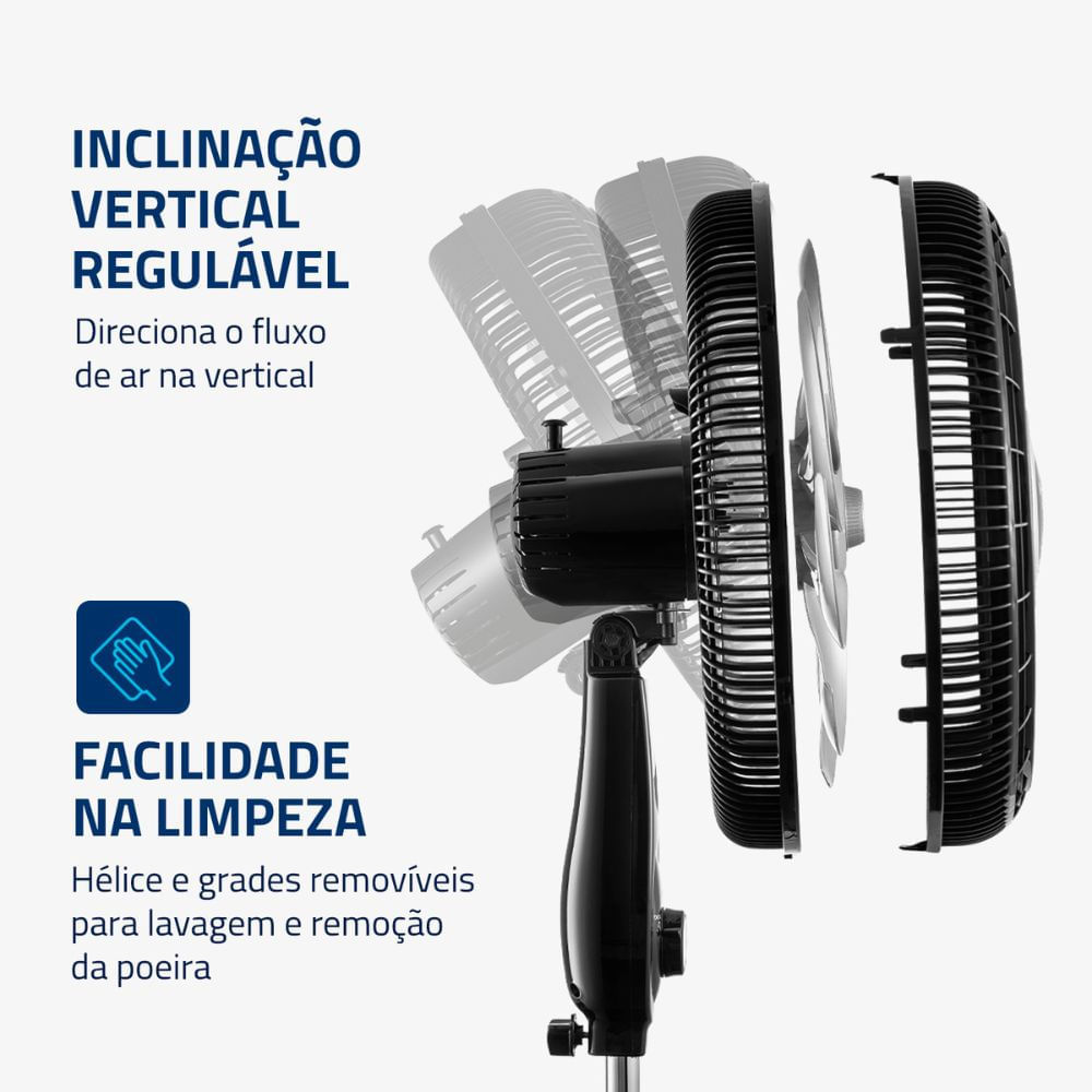 Ventilador de Coluna Mondial 40cm 140W Super Power 6p VSP-40C-NB Preto/Prata 110V - Imagem 10