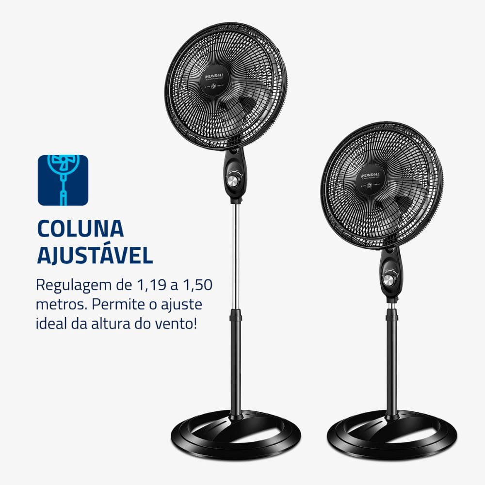 Ventilador de Coluna Mondial 40cm 140W Super Power 6p VSP-40C-NB Preto/Prata 110V - Imagem 11