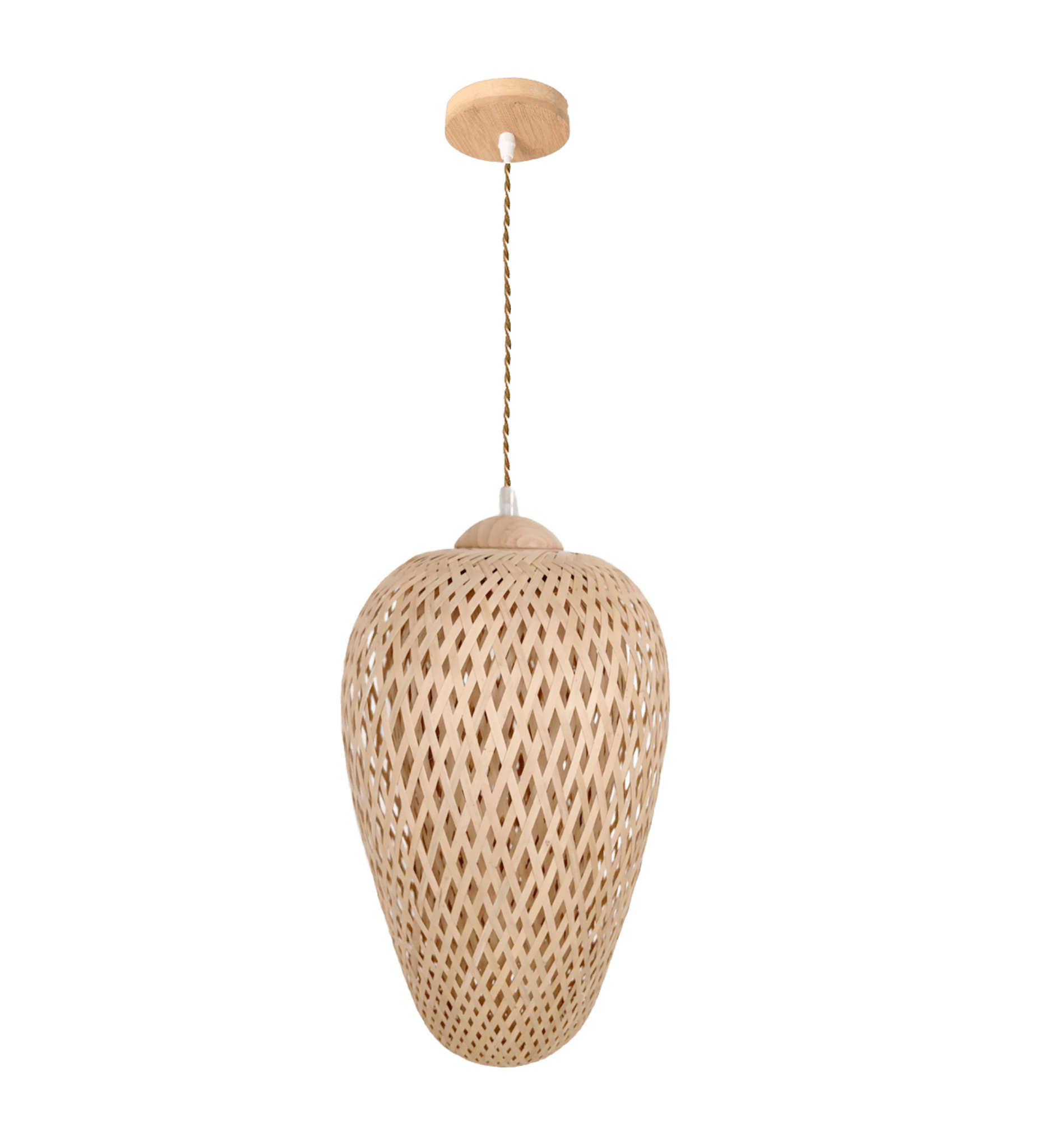 Pendente Sumba 24x40cm Madeira C/ Fibra Bambu P/ 1 Lâmpada E-27 Cód. P-SUMBA-24 – GMH Trade