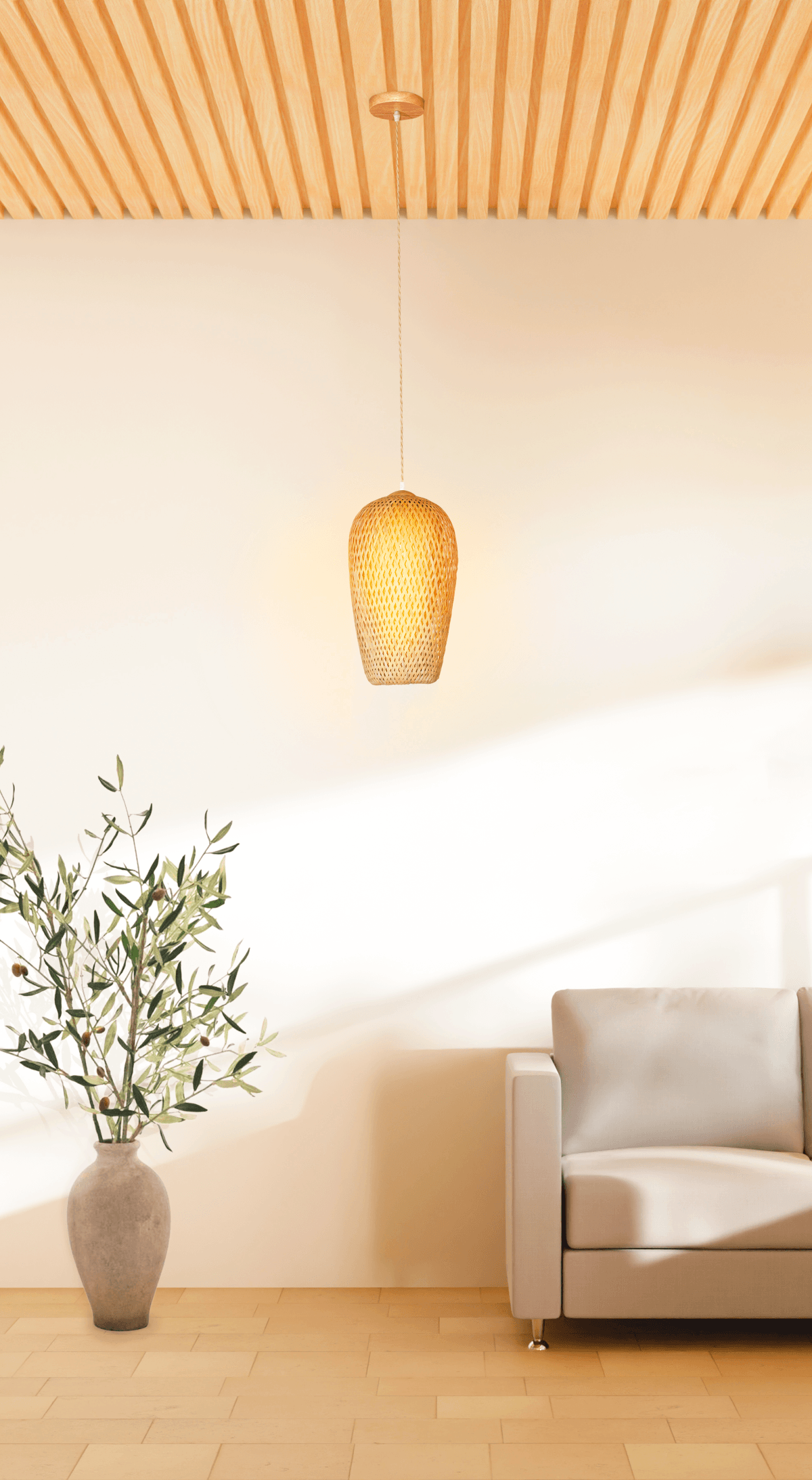 Pendente Sumba 24x40cm Madeira C/ Fibra Bambu P/ 1 Lâmpada E-27 Cód. P-SUMBA-24 – GMH Trade - Imagem 3