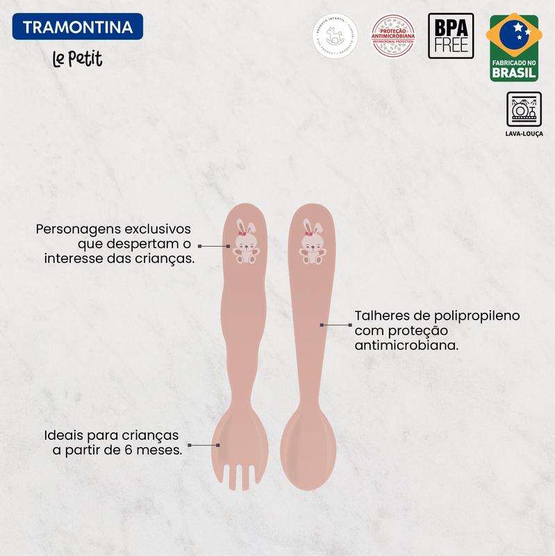 Jogo De Talheres 2 Pcs Le Petit Rosa Pastel Tramontina - Imagem 4