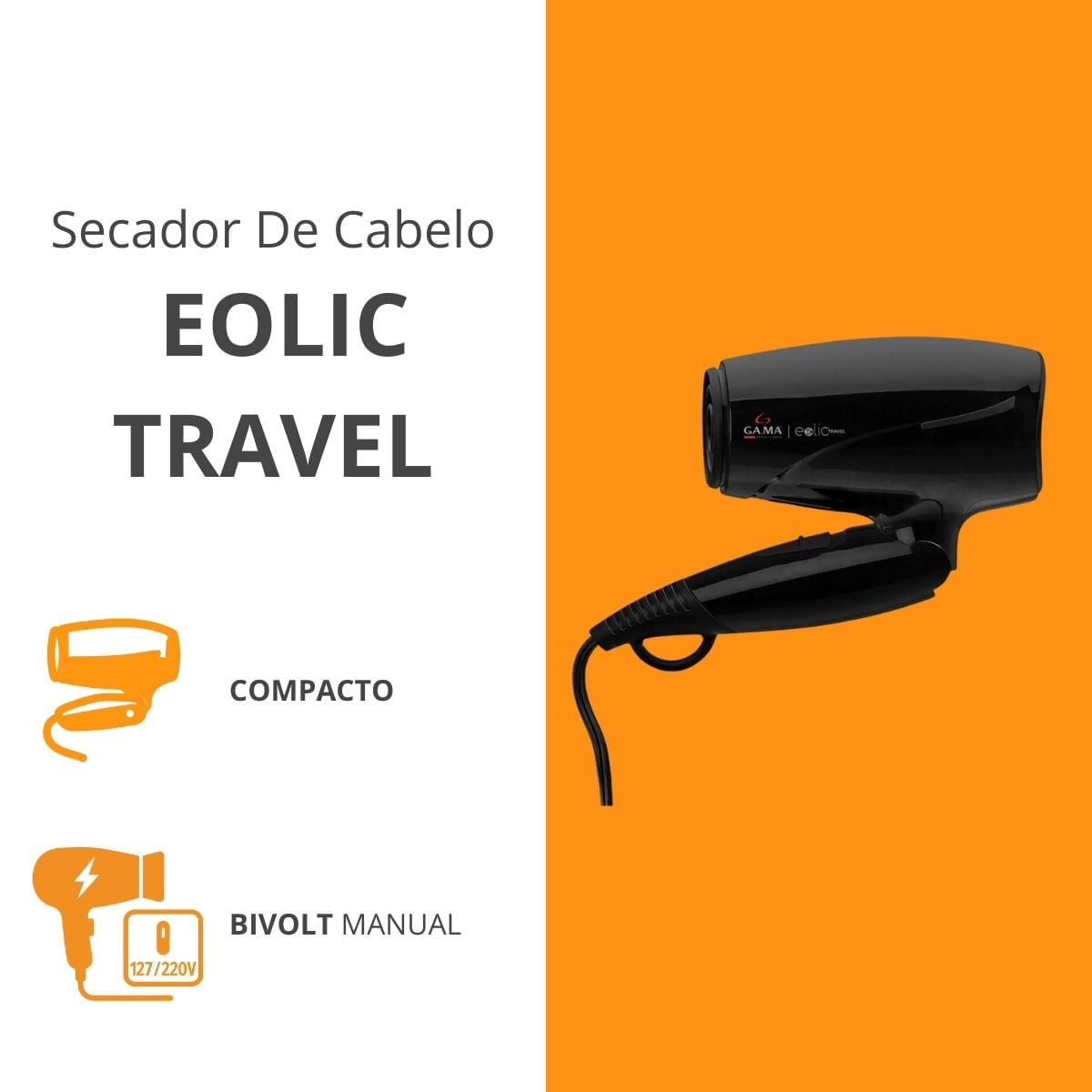 Secador de Cabelo GA.MA Italy 2 Vel EOLIC TRAVEL Black Bivolt Manual - Imagem 7