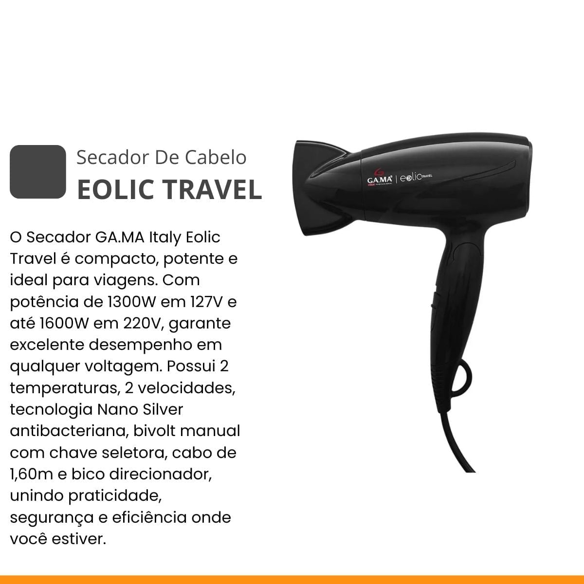 Secador de Cabelo GA.MA Italy 2 Vel EOLIC TRAVEL Black Bivolt Manual - Imagem 9