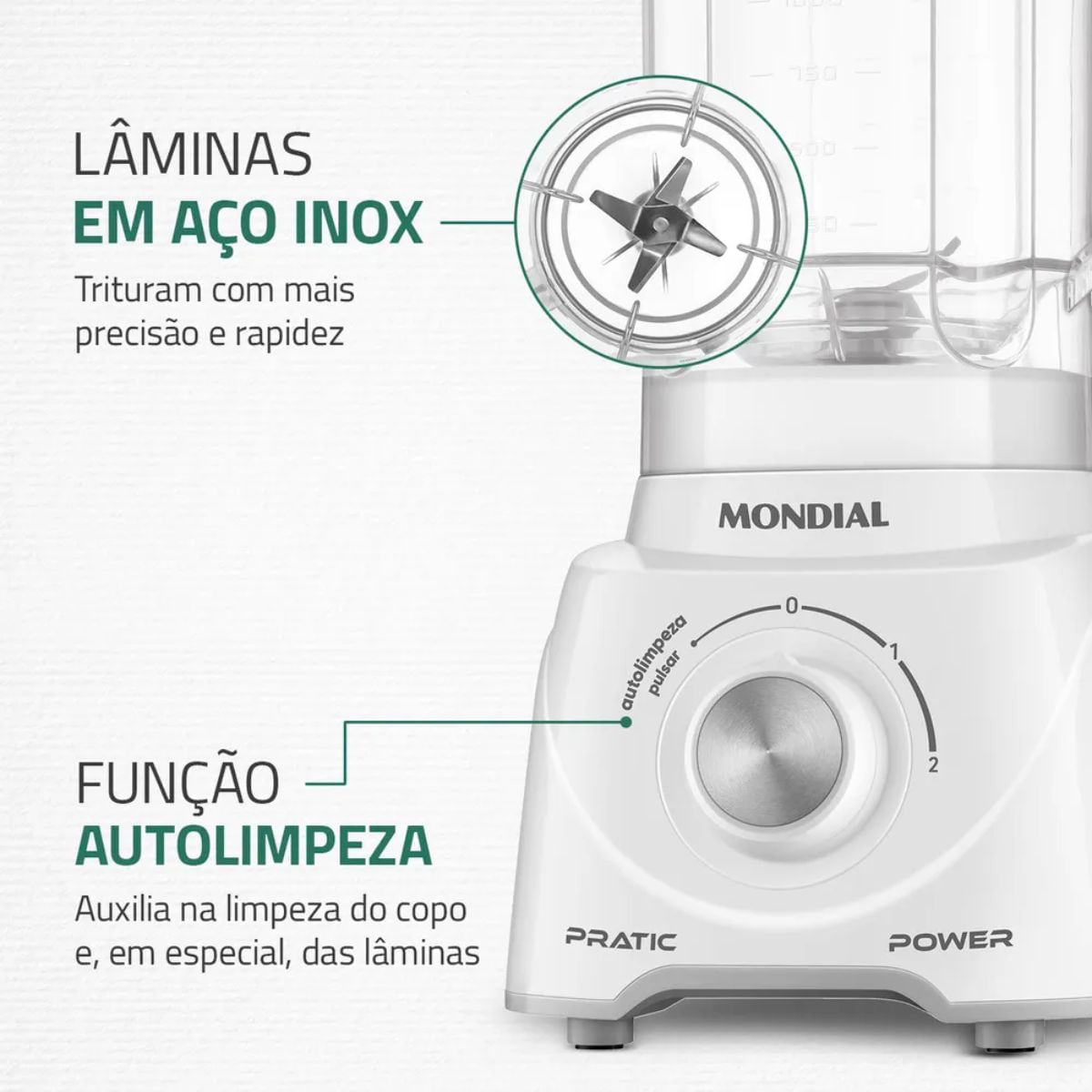 Liquidifcador 550W 2,2L Mondial L-97-W Pratic Power 2Vel Branco 127V - Imagem 6