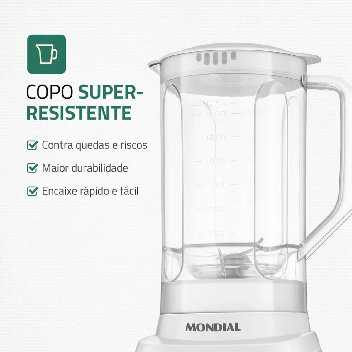 Liquidifcador 550W 2,2L Mondial L-97-W Pratic Power 2Vel Branco 127V - Imagem 3