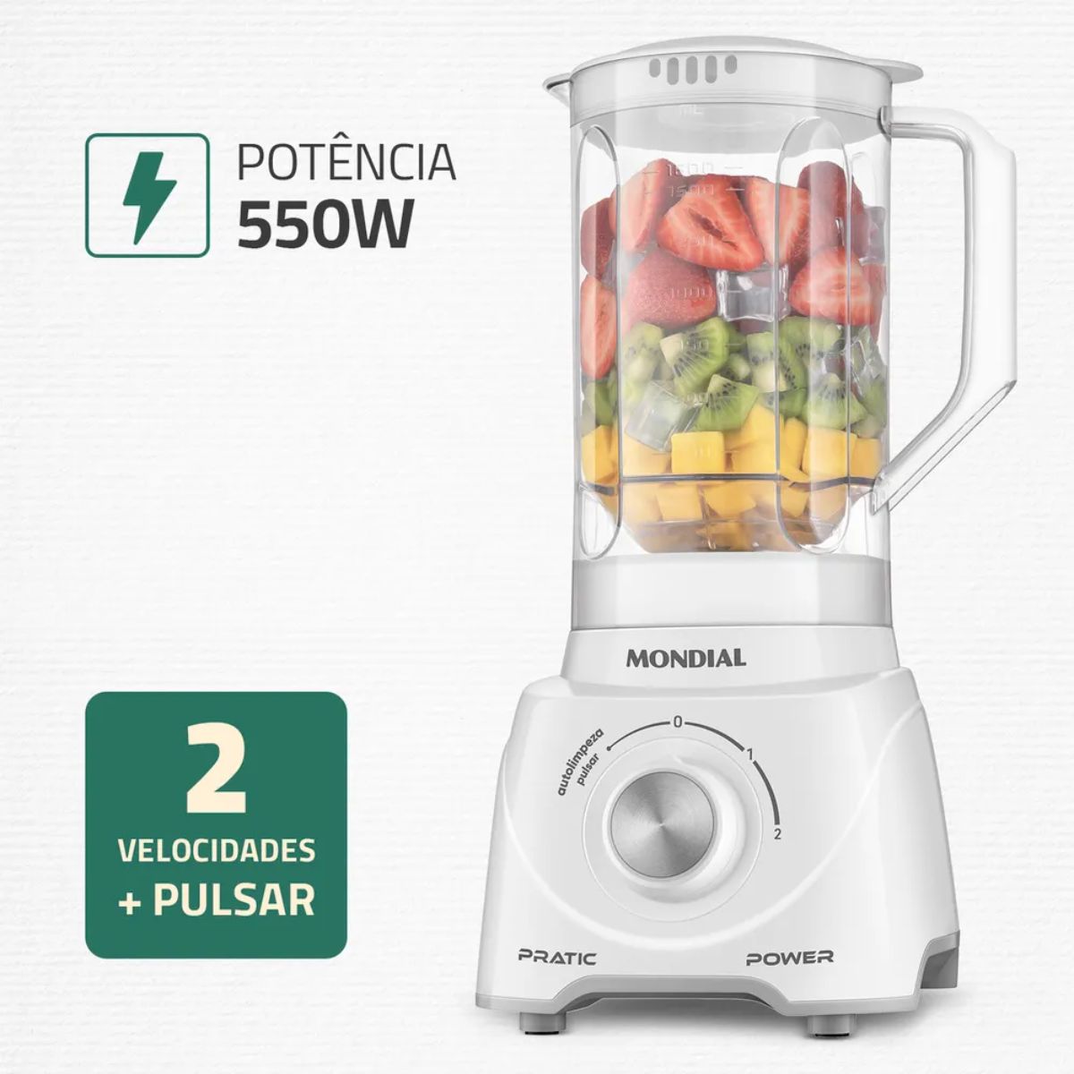 Liquidifcador 550W 2,2L Mondial L-97-W Pratic Power 2Vel Branco 127V - Imagem 9