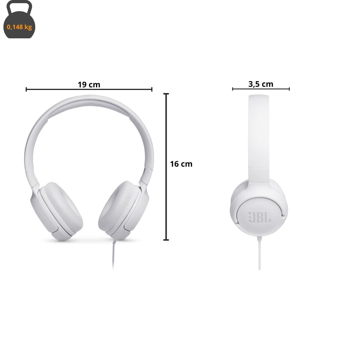Headphone JBL T500BLK Tune 500 Pure Bass com fio Branco - Imagem 3