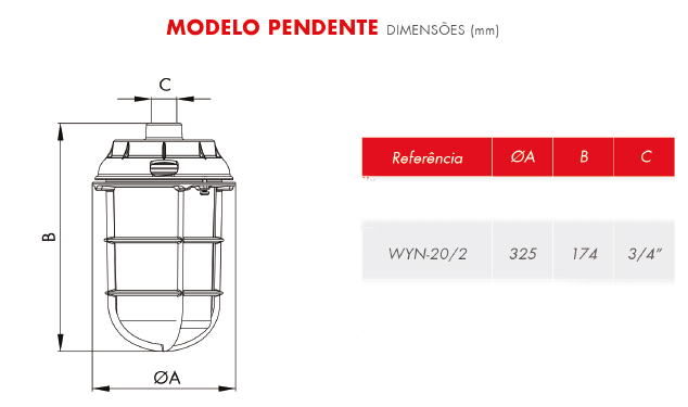 Luminária Blindada Pendente IP65 E-27 WYN-20/2 Cód. E003110340 – Wetzel - Imagem 3