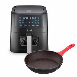 Fritadeira Elétrica Airfryer Smart Vision 6L e Panela Home Vermelha Saute Grand 24cm | 220V