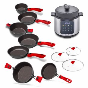 Super Combo Ichef Ultra 7 Panelas com 3 Tampas Vermelha e Panela de Pressão Elétrica MasterCooker 6L | 220V