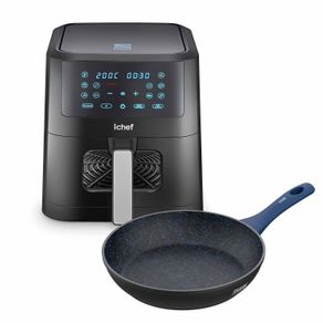 Fritadeira Elétrica Airfryer Smart Vision 6L e Panela Home Azul Saute Grand 24cm | 220V