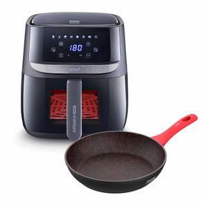 Fritadeira Elétrica Airfryer Vision Max Ichef 5,7L e Panela Home Sauté Grand Shark Series Vermelha 24cm | 220V