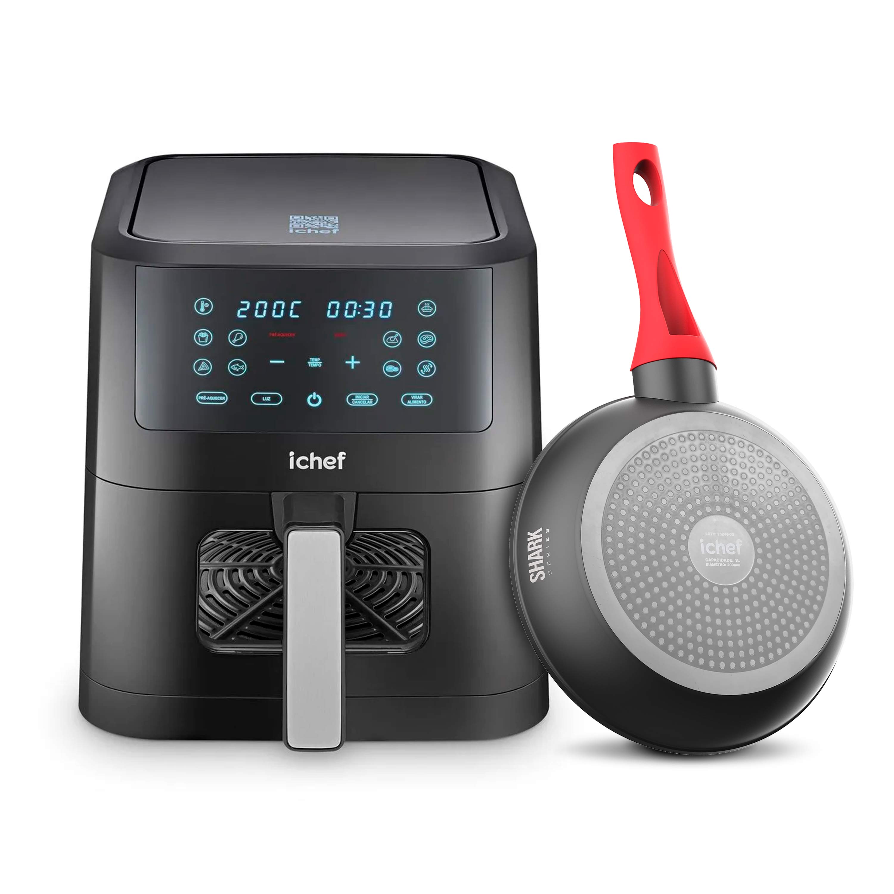 Fritadeira Elétrica Airfryer Smart Vision 6L e Panela Home Vermelha Saute Petit 20cm - Imagem 4