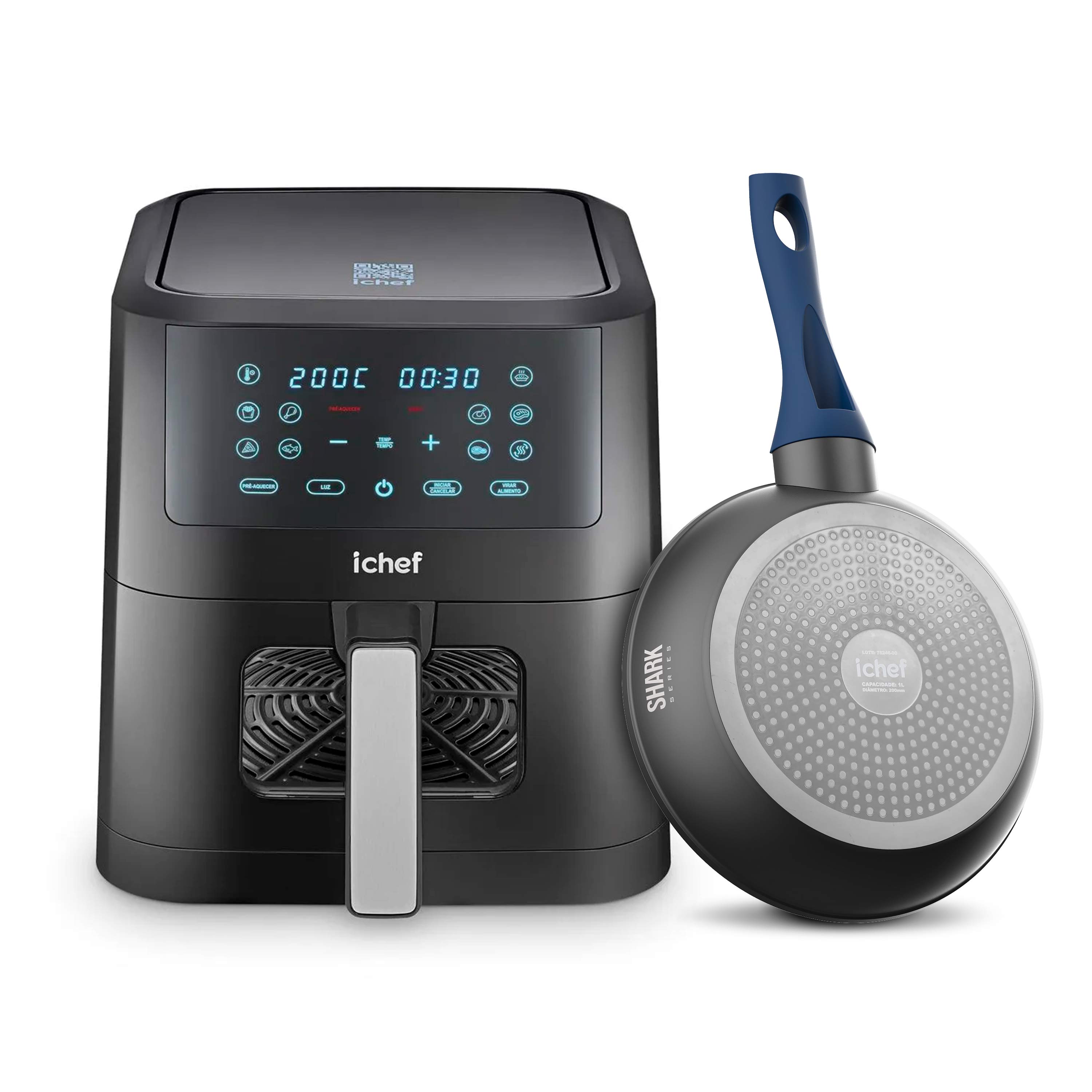 Fritadeira Elétrica Airfryer Smart Vision 6L e Panela Home Azul Saute Petit 20cm - Imagem 2