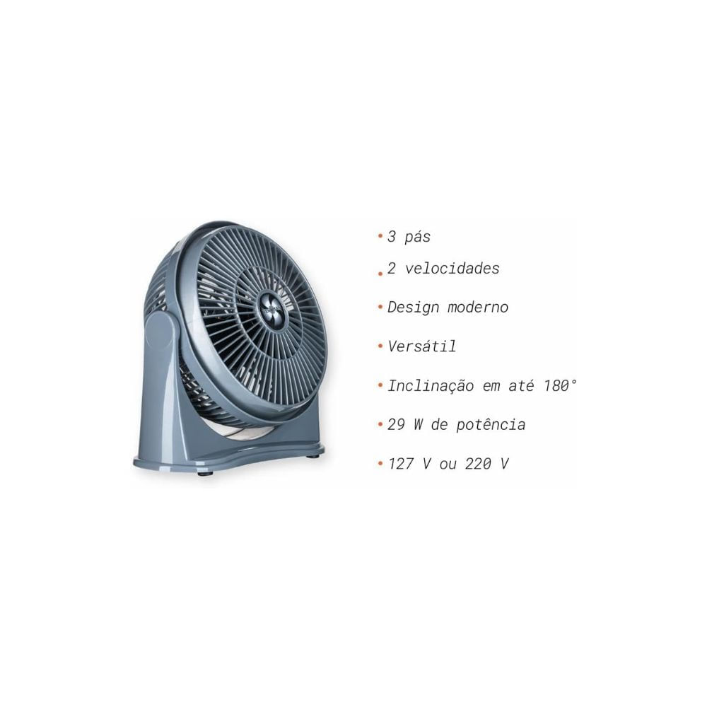 Circulador de Ar 25cm Ventimais 3 em 1 2 Vel Cinza/Prata 127v - Imagem 9