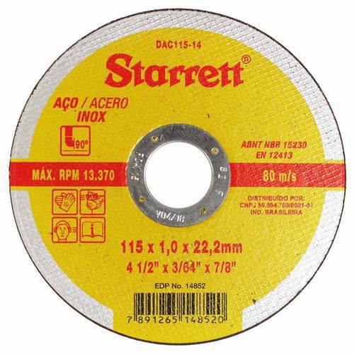 Disco de Corte 4.1/2 X 3/64 X 7/8" Inox DAC115-14  - Starrett