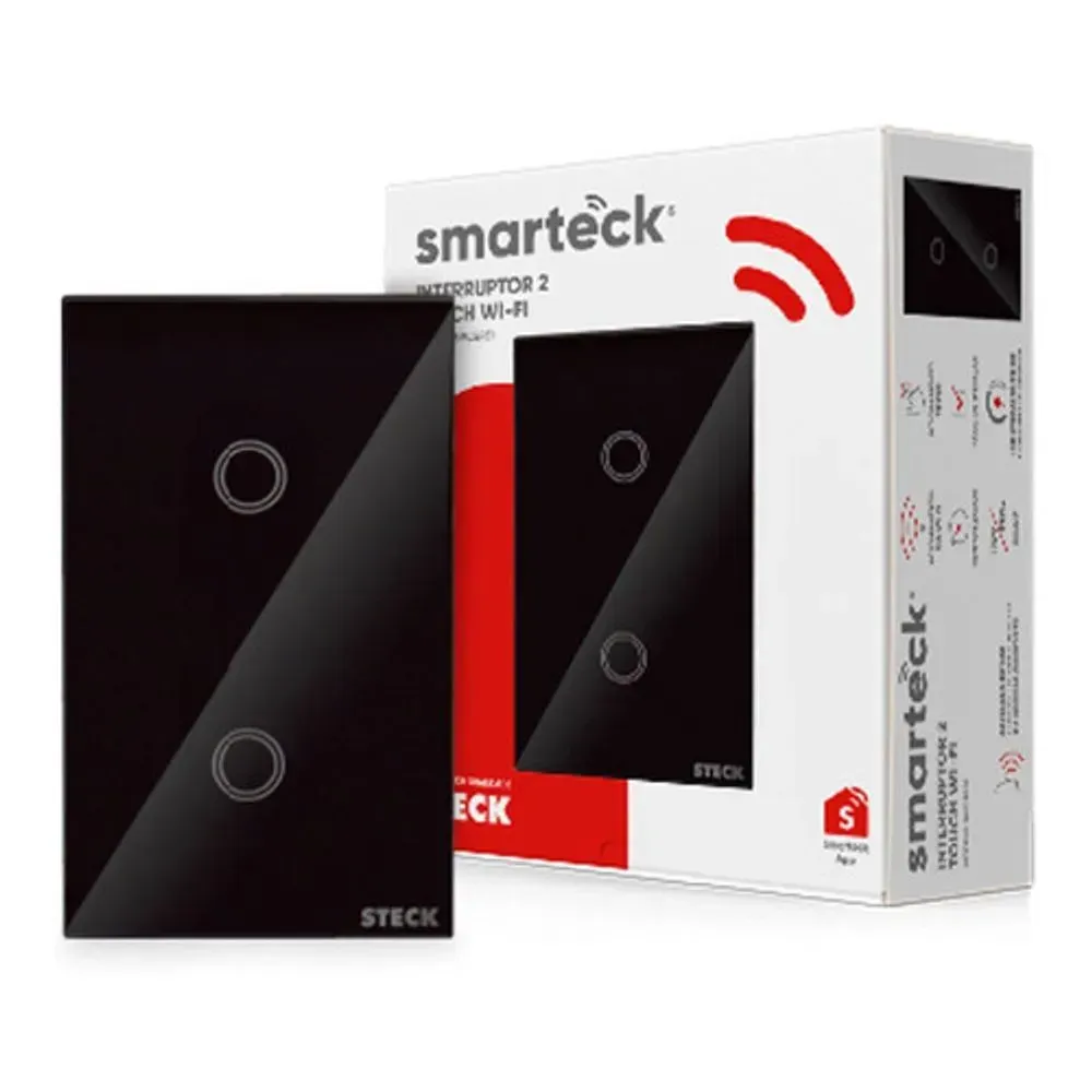 Interruptor Touch Wi-Fi Smarteck 4x2 2 Módulos Preto Cód. SMCI2PS1 – Steck - Imagem 2