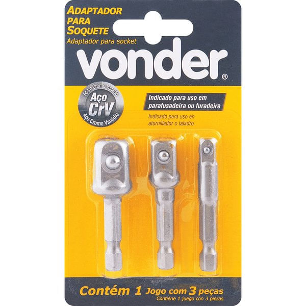Adaptador Soquete 1/4 Para Parafusadeira 3 Peças 35.99.000.303  - Vonder