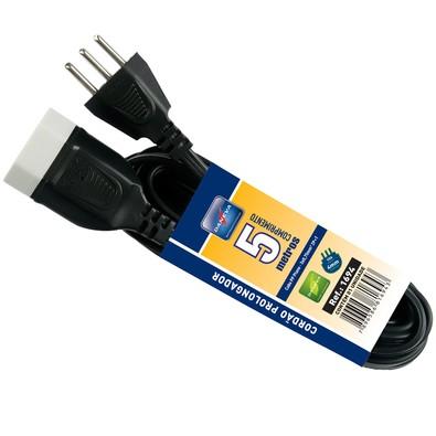 Cordão Prolongador Macho/Fêmea 2P+T Cabo PP Plano 5 Metros 3x0,75mm² 10A 250V Preto Cod. DN1694 - Daneva