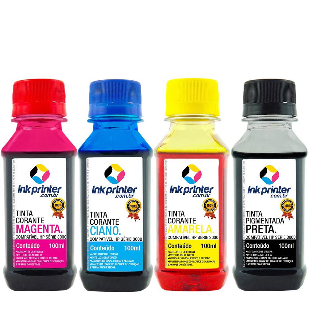 Tinta InkPrinter para Recarga de Cartucho de Impressora HP (4x100ml)