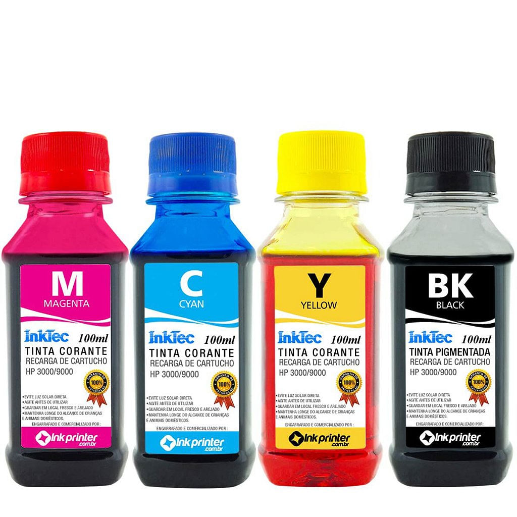Tinta InkTec para Recarga de Cartucho de Impressora HP (4x100ml)