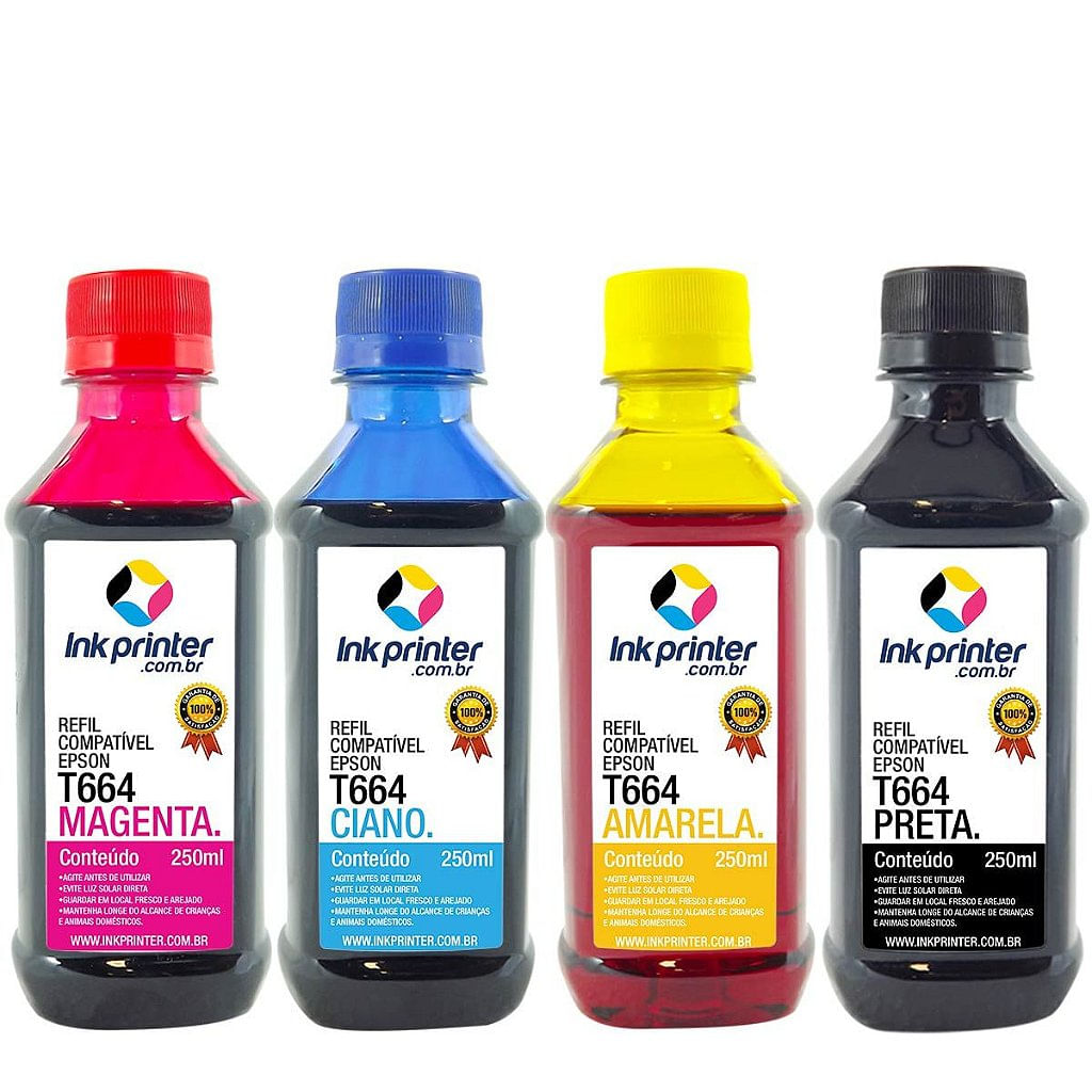 Kit de Tinta para Epson L565 - Compatível InkPrinter (T664 - 4x250ml)