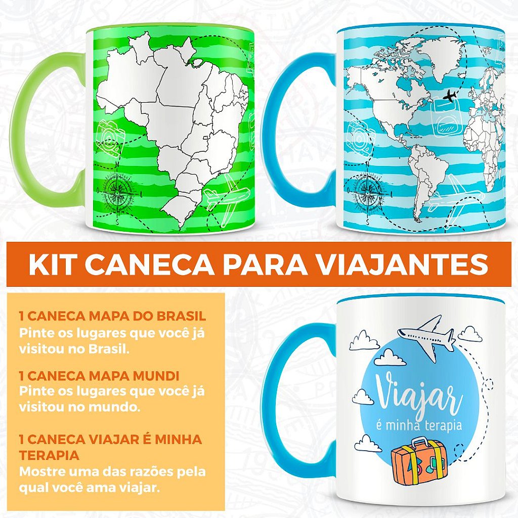 Kit Canecas para Quem Ama Viajar (3 Canecas)