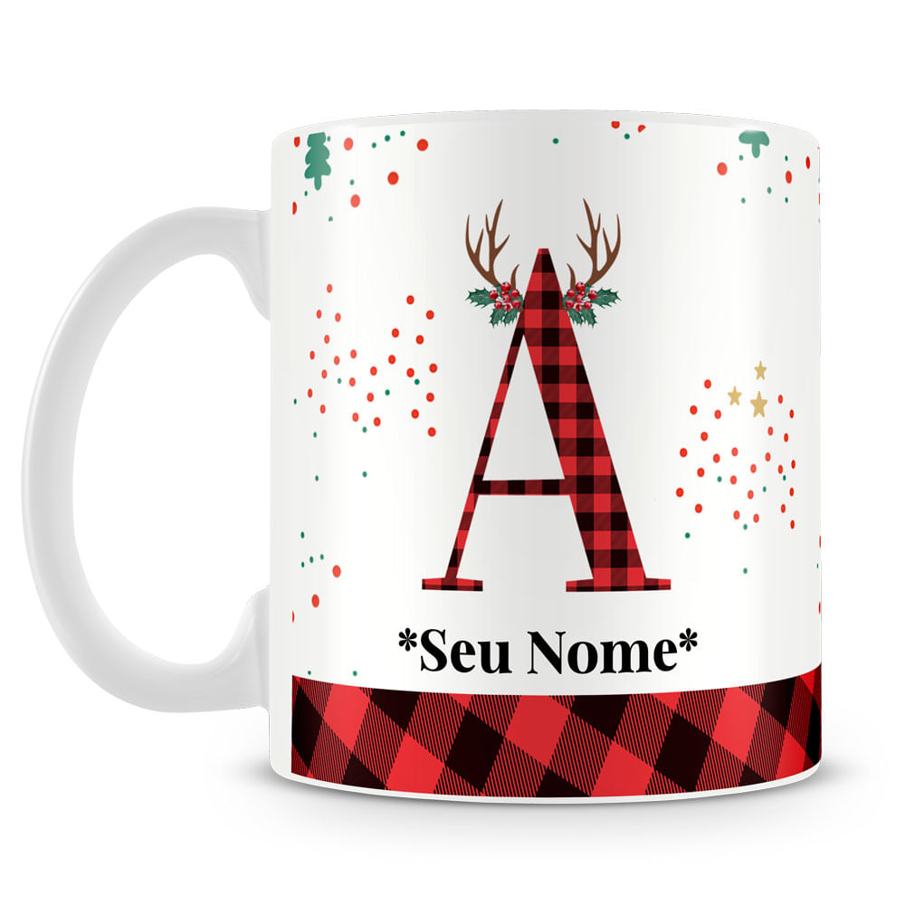 Caneca Alfabeto Natalino – Letra A (Com Nome)