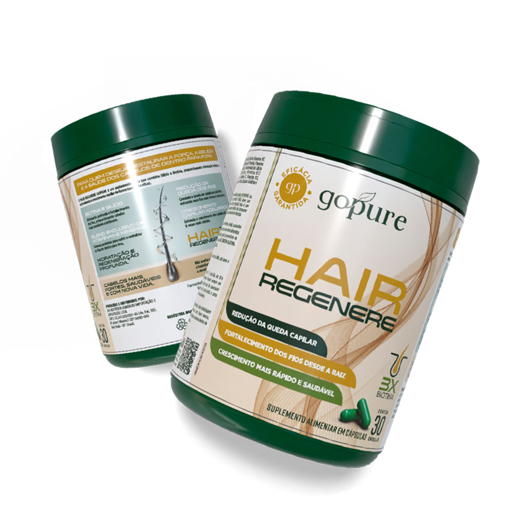 Compre 1, LEVE 2 - GoPure Hair Regenere – Redução da Queda e Crescimento do Cabelo Acelerado - 3X Biotina