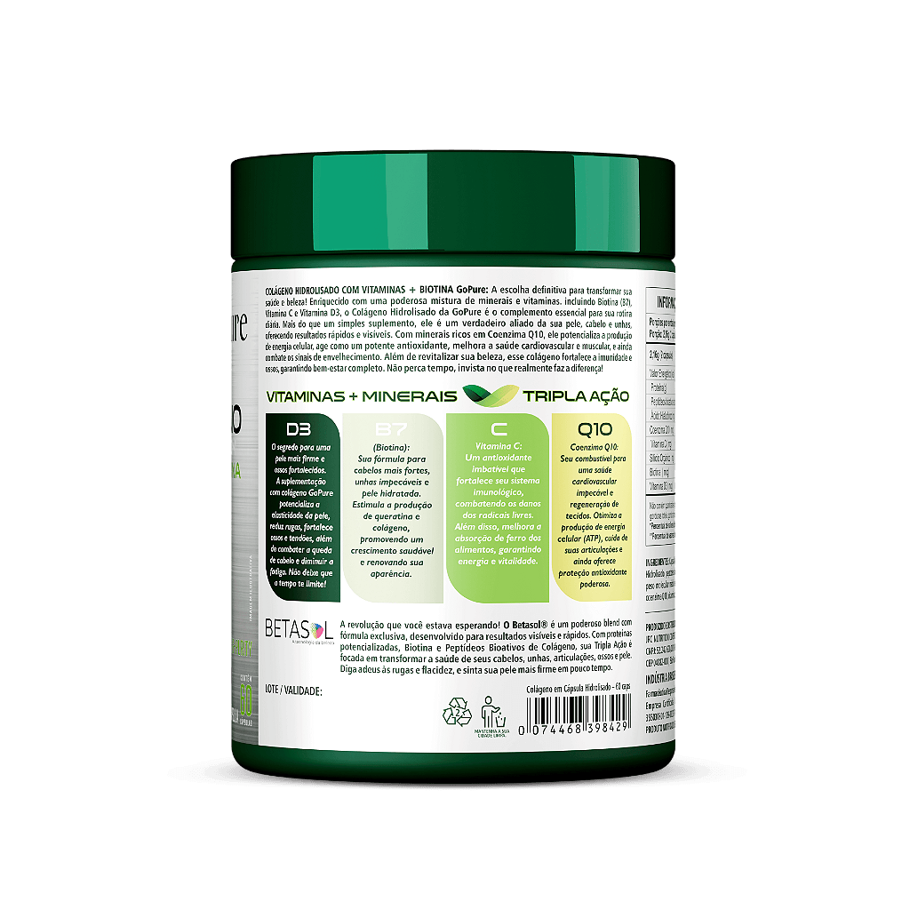 Colágeno em Cápsulas 100% Hidrolisado + Biotina com Vitamina C Coenzima Q10 + Biotina - Imagem 2