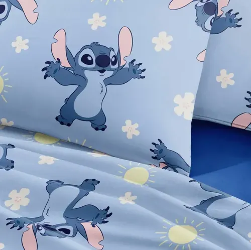 Jogo de Cama Jolitex Toque de Seda Disney Stitch Solteiro Azul 2 Peças - Imagem 2