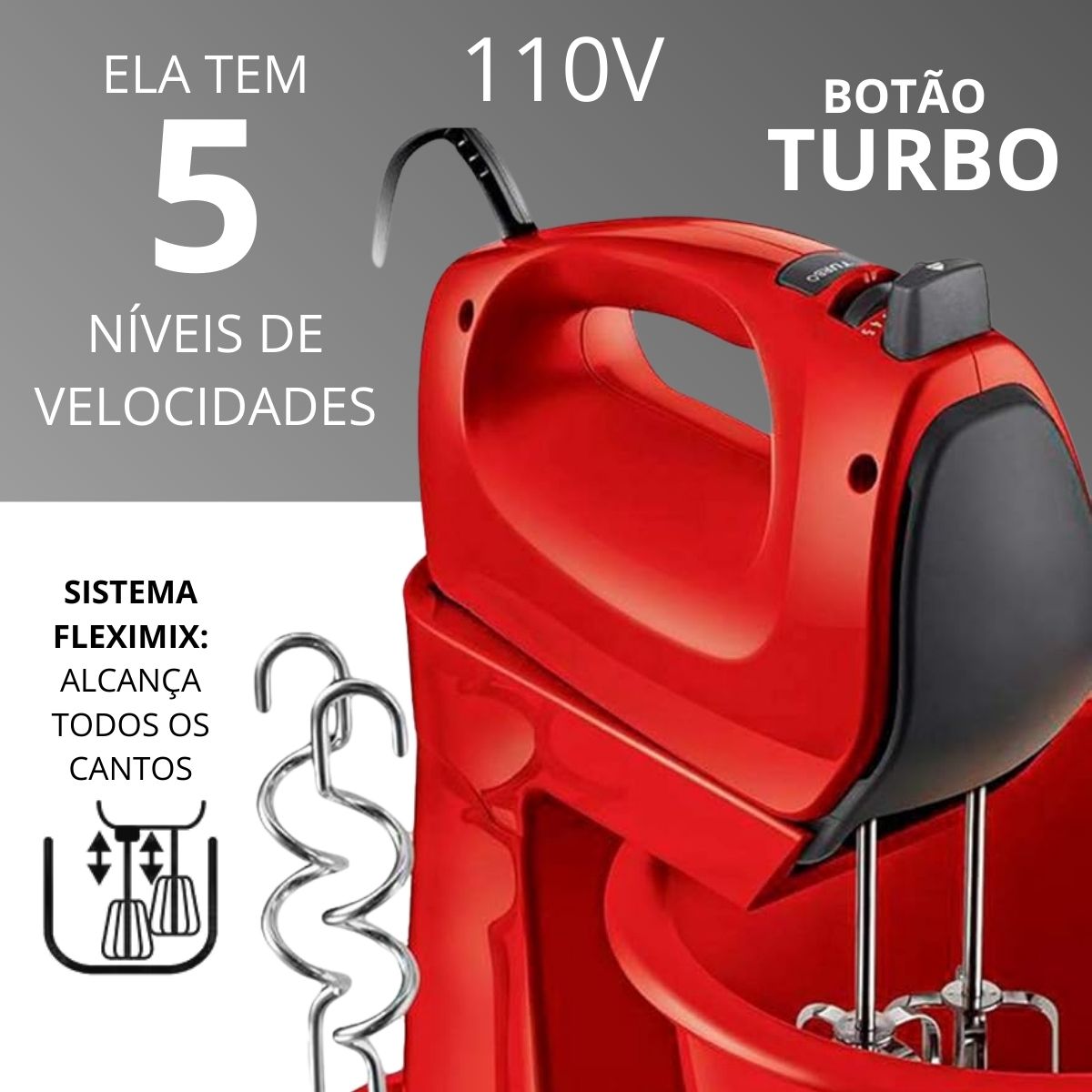 Batedeira Philips Walita RI7200 400W FlexMix Vermelho 110V - Imagem 2