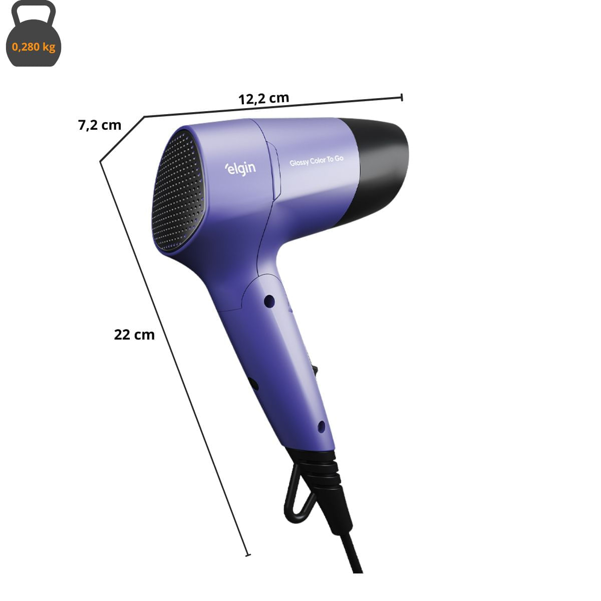 Secador de Cabelo Elgin Glossy Color To Go 2 Vel. Até 1200W Lilás Biv Manual - Imagem 3