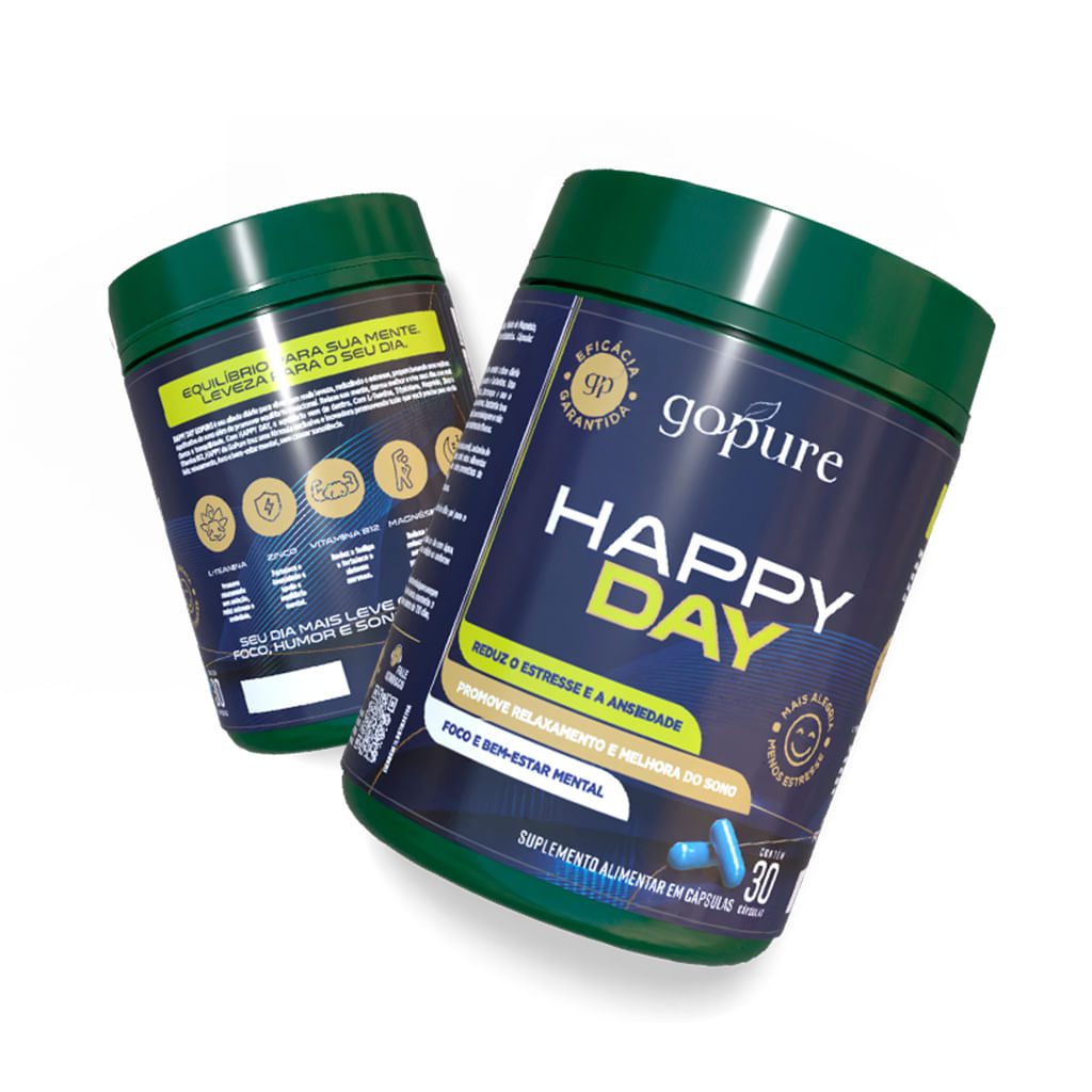 Compre 1, LEVE 2 - Happy Day GoPure – Suplemento para Aumentar Foco, Reduzir Stress e Ansiedade