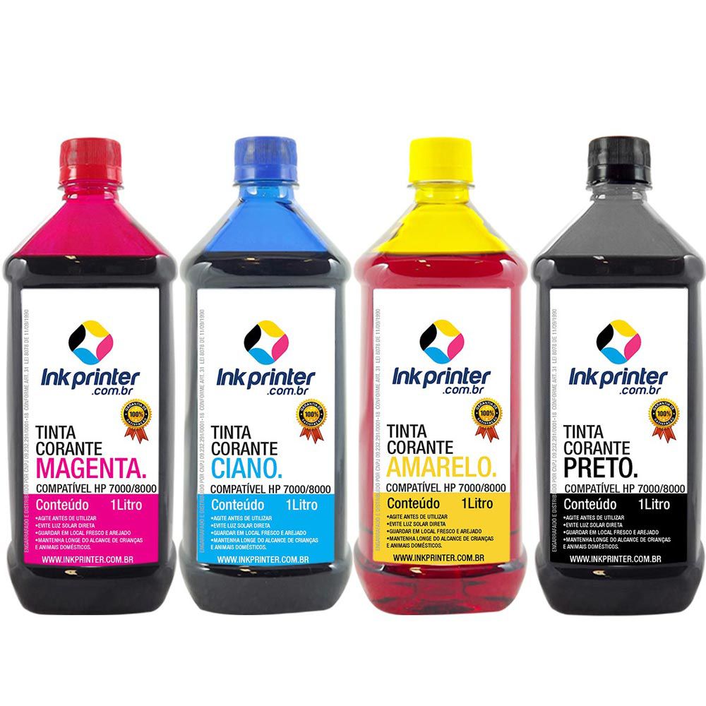 Tinta Corante InkPrinter para HP Série 7000, 8000 (4 litros)